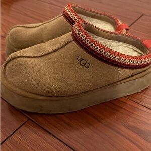 UGG Chestnut Slip-On Suede Clog with Red Trim